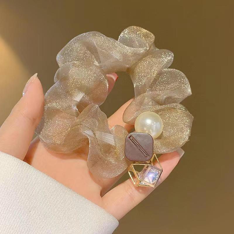 Luxury Pearl Organza Elastic Hair Rope - Stylish Hair Accessory