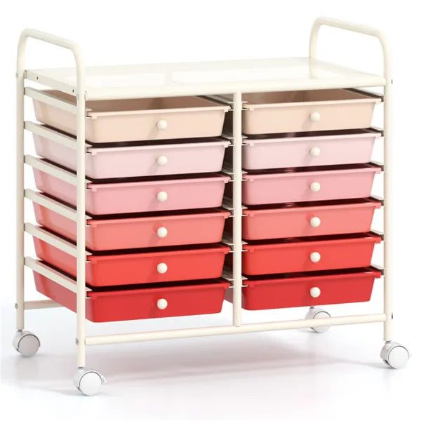 12-Drawer Rolling Storage Cart - 2-Row 10-Storey, Multicolor Drawers,