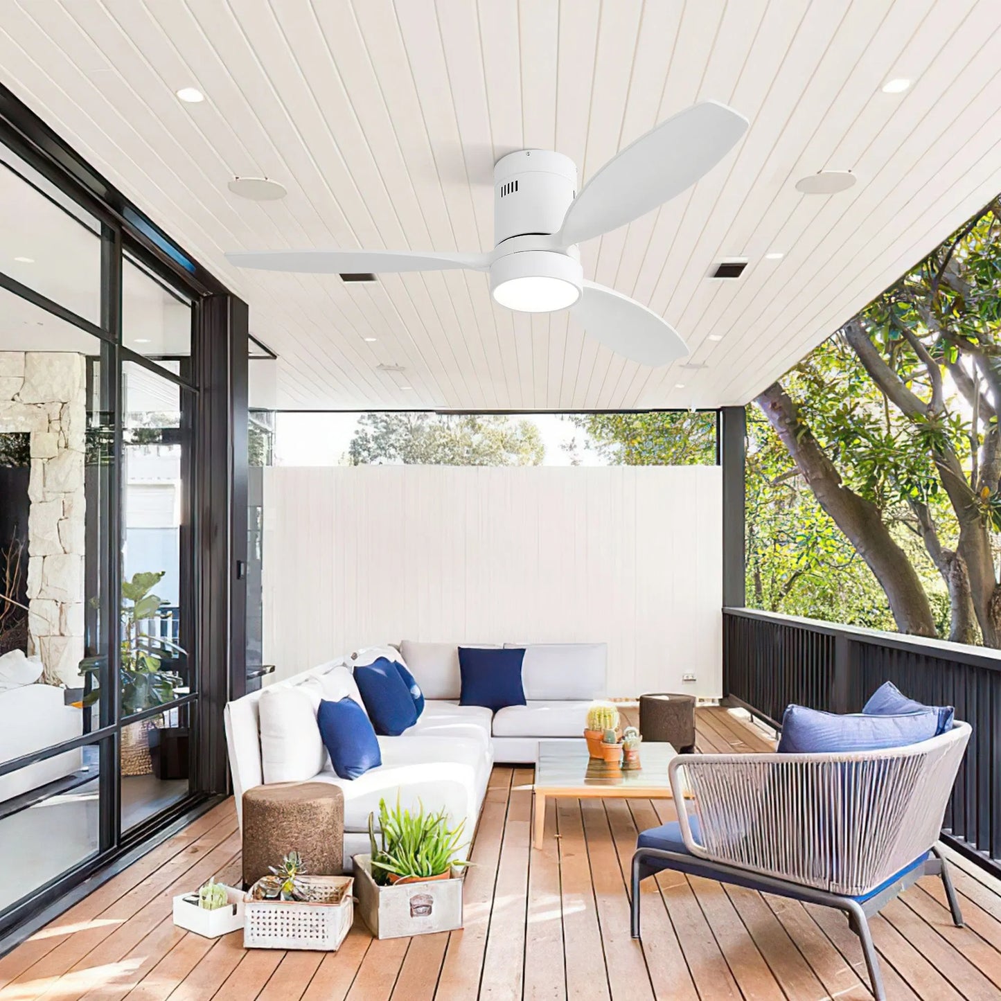 52 Inch Wood Ceiling Fan with LED Light Reversible Motor Remote Control