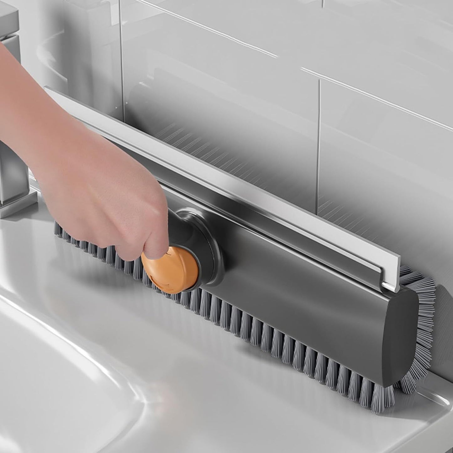 3-in-1 Long Handle Floor and Shower Scrub Brush with Squeegee - Grey