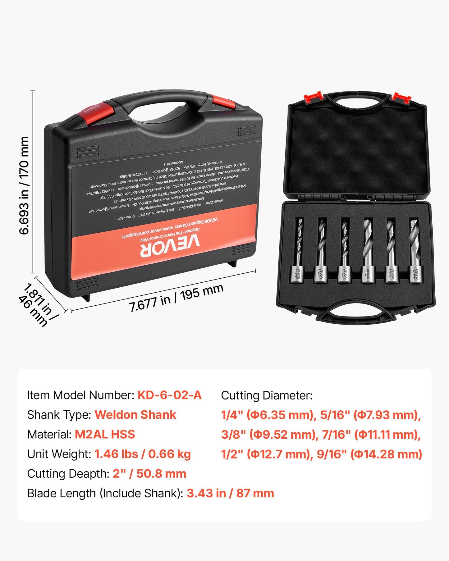 6-Piece Annular Cutter Set with 2-Inch Depth for Metal Drilling - Black