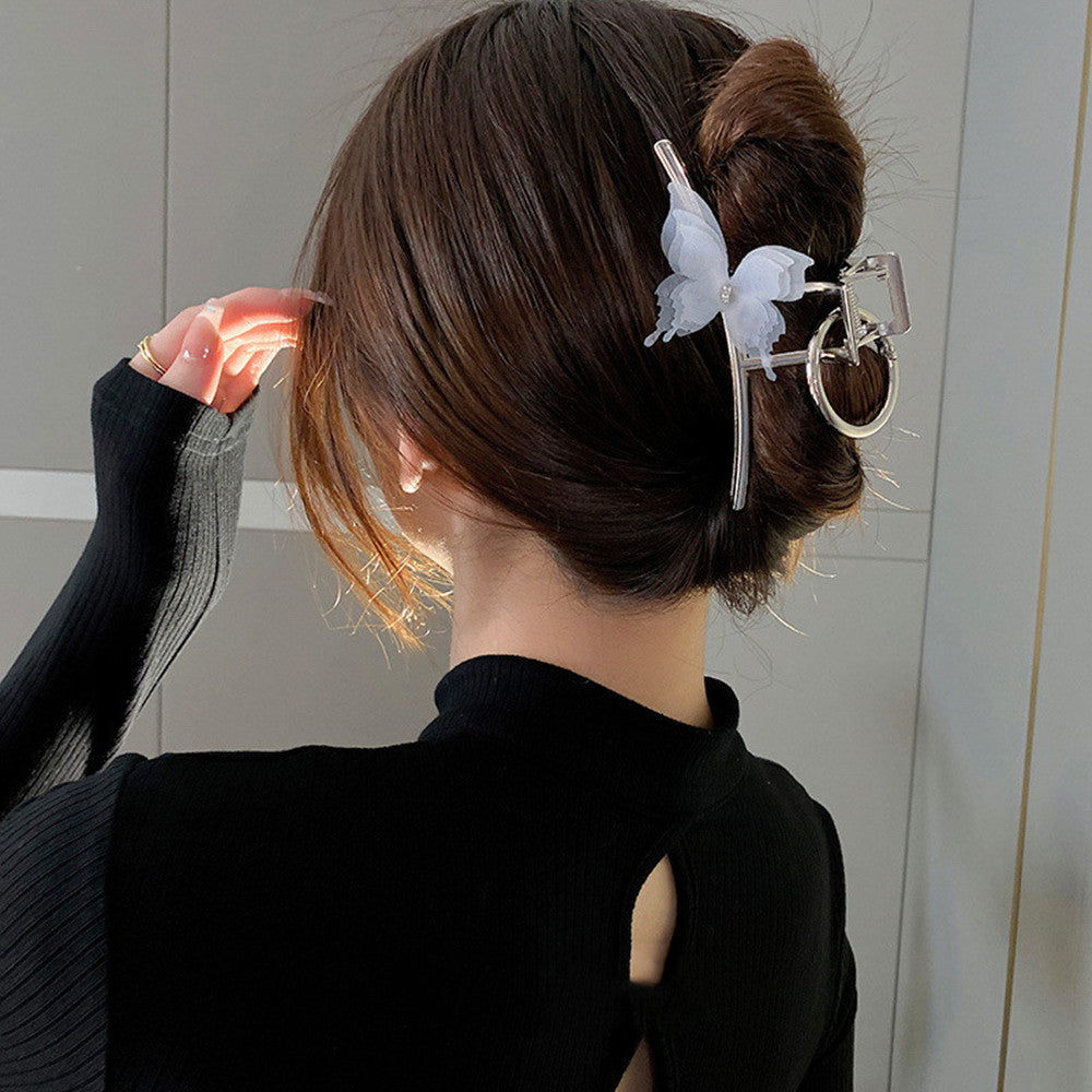 Silver Butterfly Hairpin - Geometric Design Grab Clip