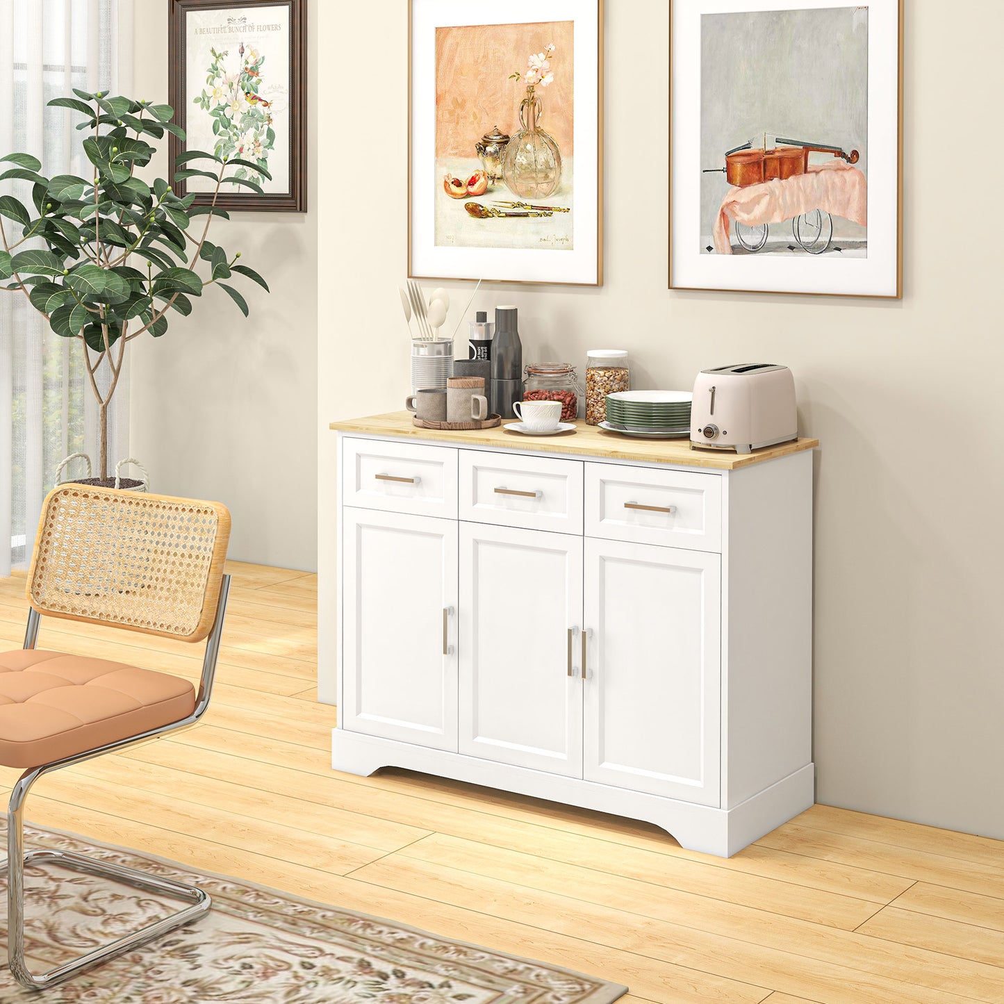 Modern Kitchen Sideboard Buffet Cabinet with Storage - White