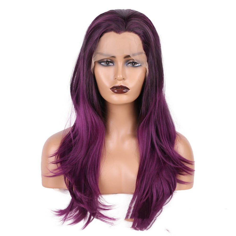 Long Curly Hair Wig with Oblique Bangs - 26 inches
