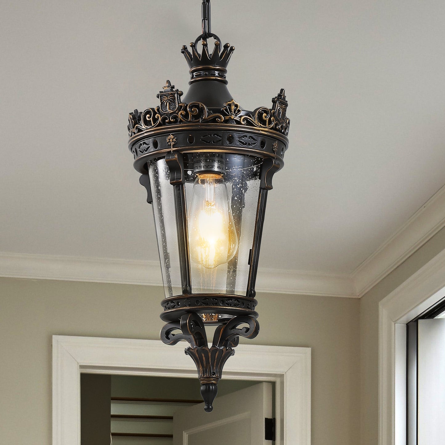 Vintage Outdoor Pendant Lantern - Waterproof Crown Design