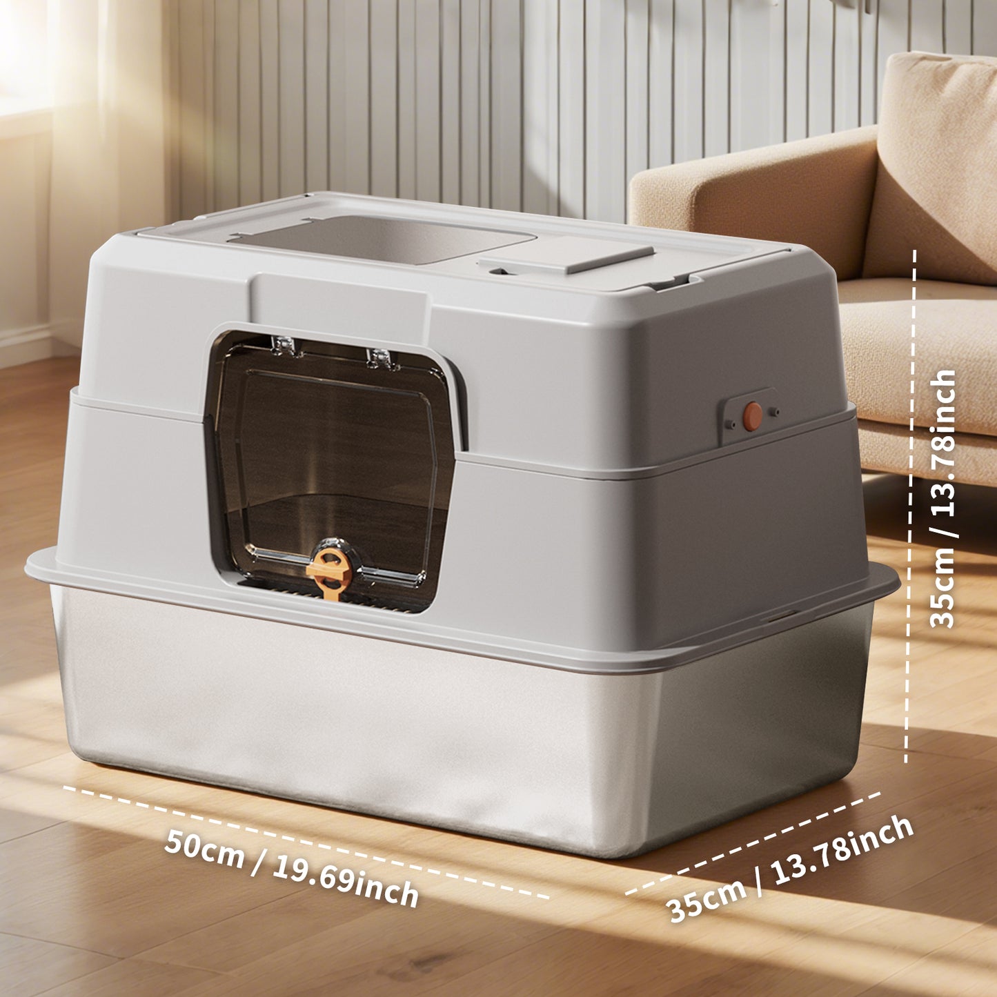 Fully Enclosed Stainless Steel Cat Litter Box with Self Pickup Option