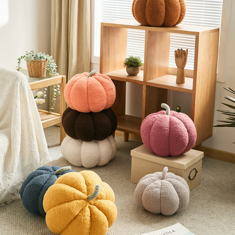 Cute Nordic Pumpkin Plush Pillow - Knitted Yarn Round Cushion for Home Decor