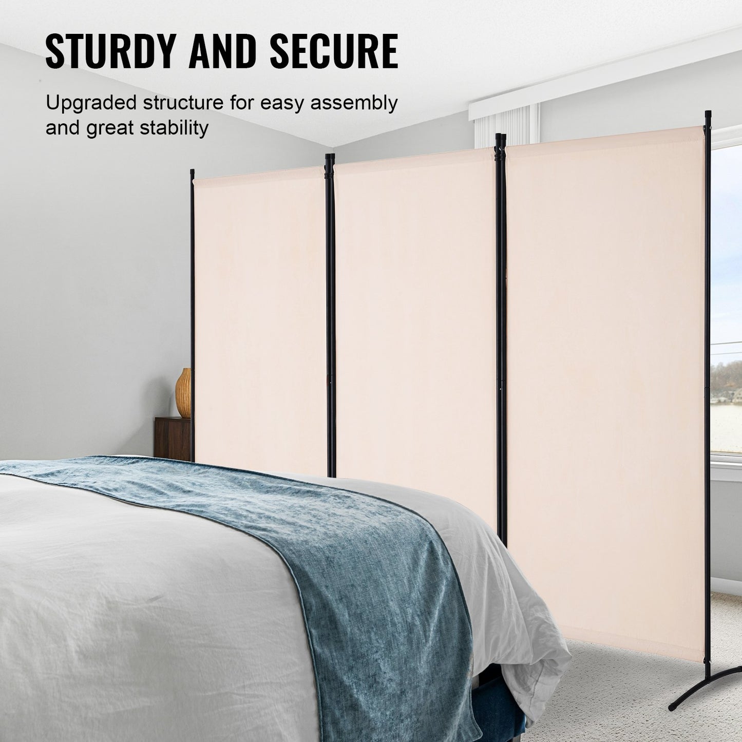 3 Panel Folding Room Divider - Portable Privacy Screen in Beige