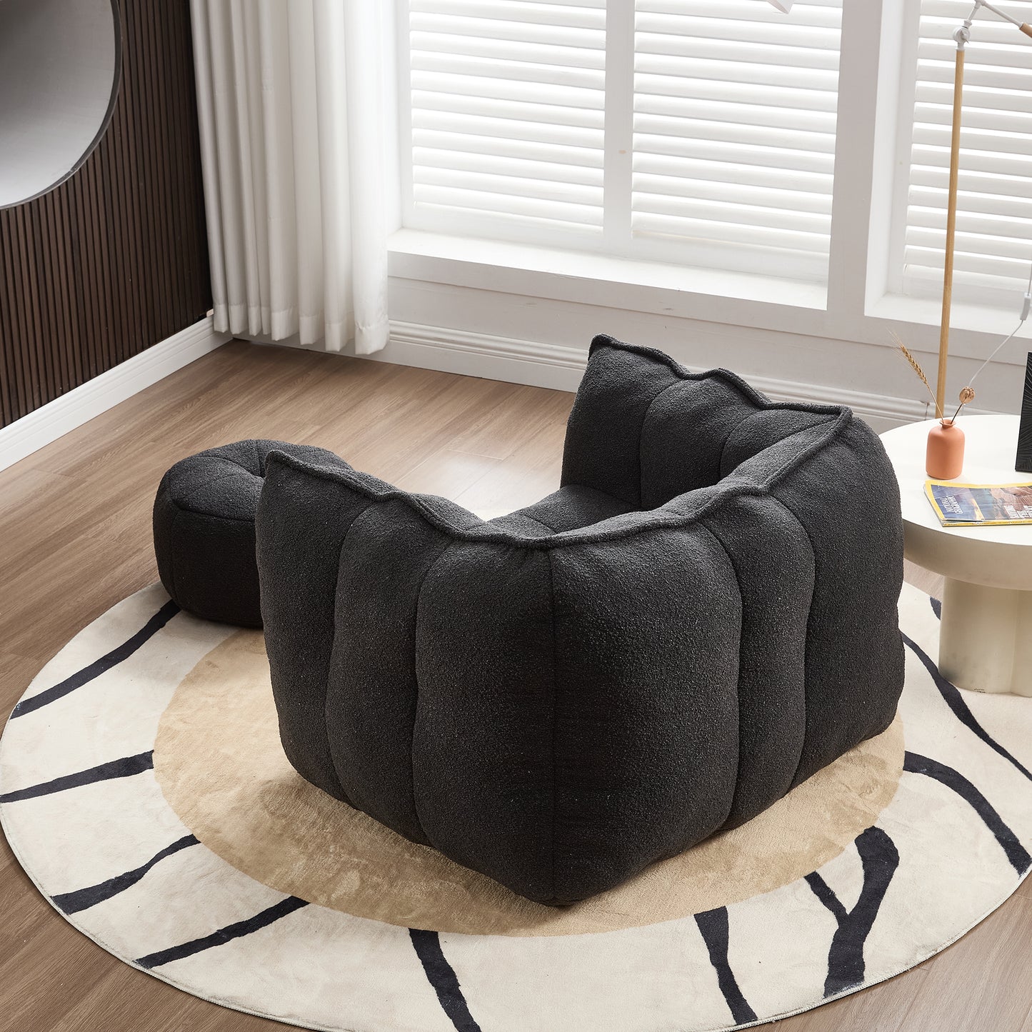 Soft Black Bean Bag Chair with High Resilient Foam for Adults