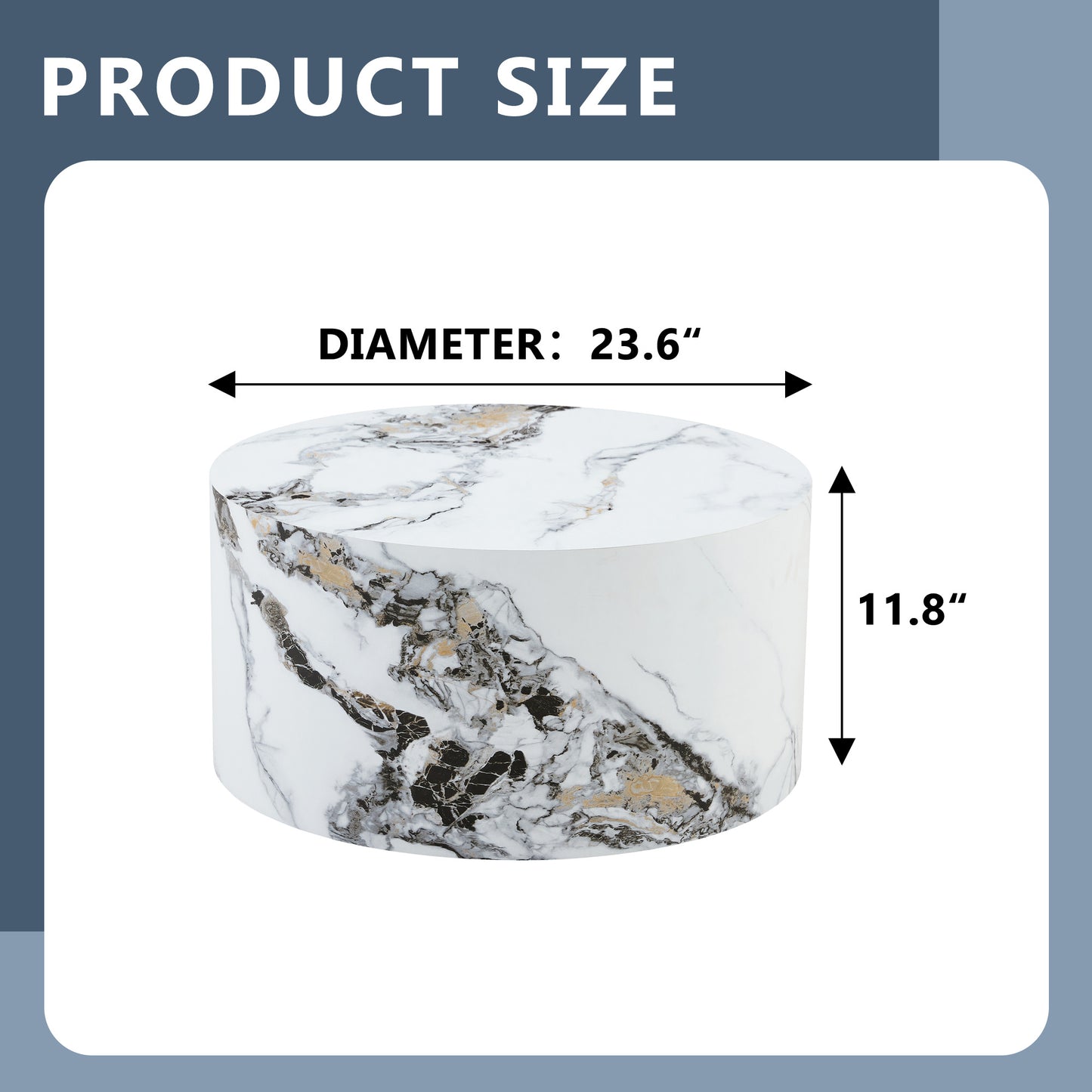 Simple White MarbleTexture Round MDF Coffee Table,23.6inDiameter