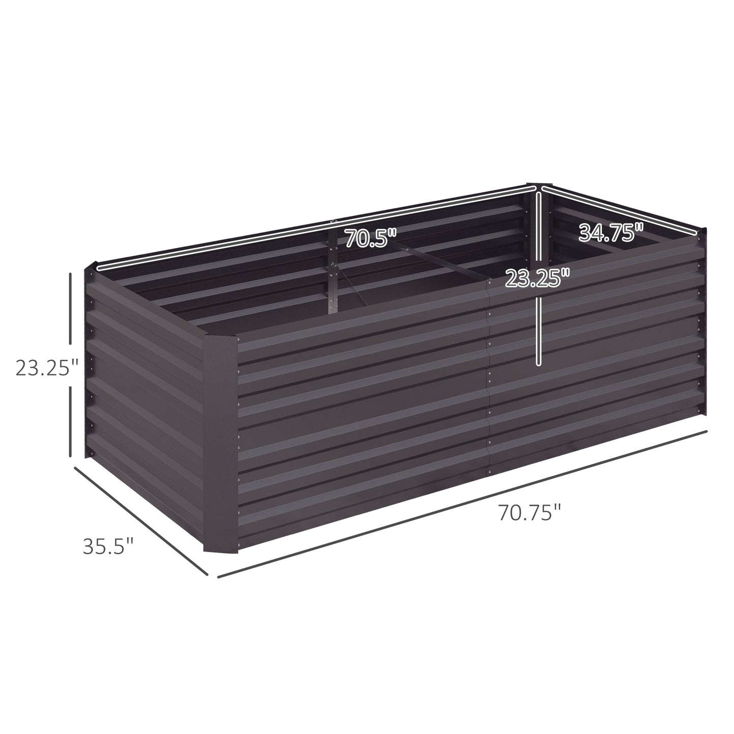 Galvanized Steel Raised Garden Bed - Outdoor Planter with Reinforced Rods, 71x36x23 Inches, Dark Gray