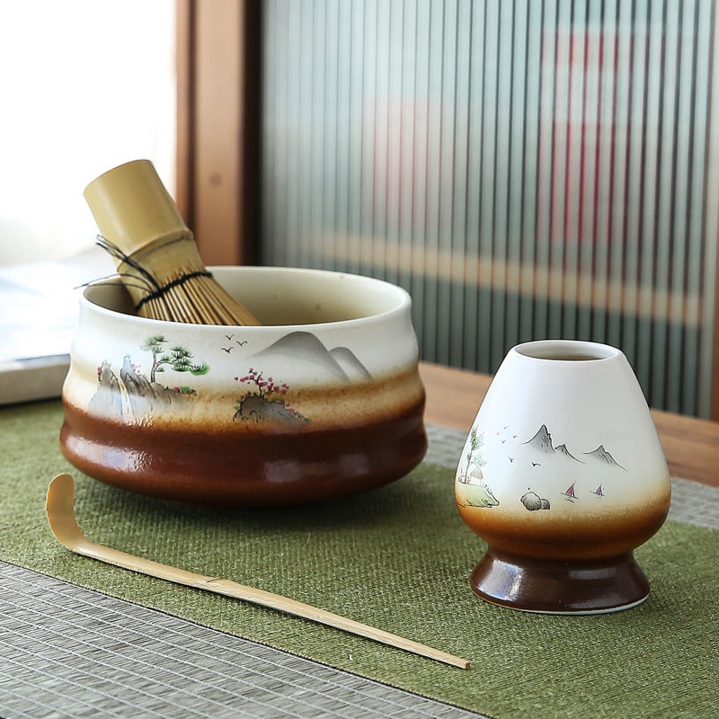 Japanese Matcha Tea Set with Ceramic & Bamboo Accessories - Multiple Colors