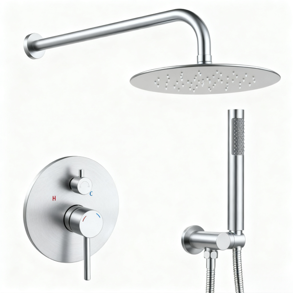 Wall-Mounted Shower Faucet Set with Rainfall & Handheld Shower - Brushed Nickel