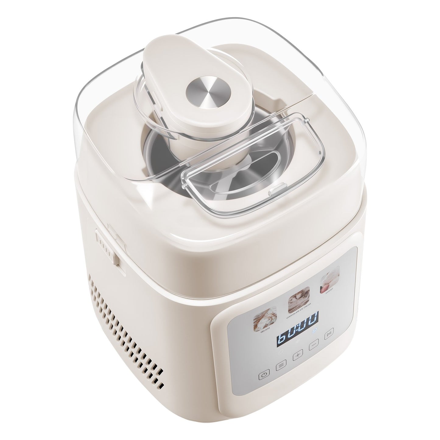 1 Quart Automatic Ice Cream Maker with Built-in Compressor - No Pre-Freezing, White