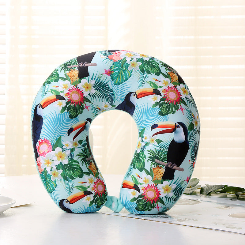 Tropical Travel Neck Pillow with Soft Milk Silk Fabric and Vibrant Patterns