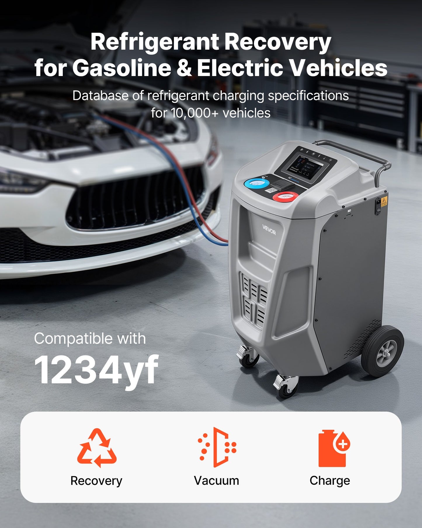 Automatic Refrigerant Recovery Machine for Automotive A/C 1234yf 98.5% Accuracy - Black