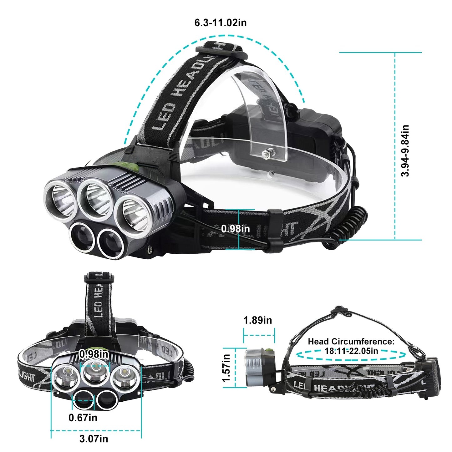 Rechargeable 20000 Lumen LED Headlamp with 6 Modes for Camping Hiking Cycling
