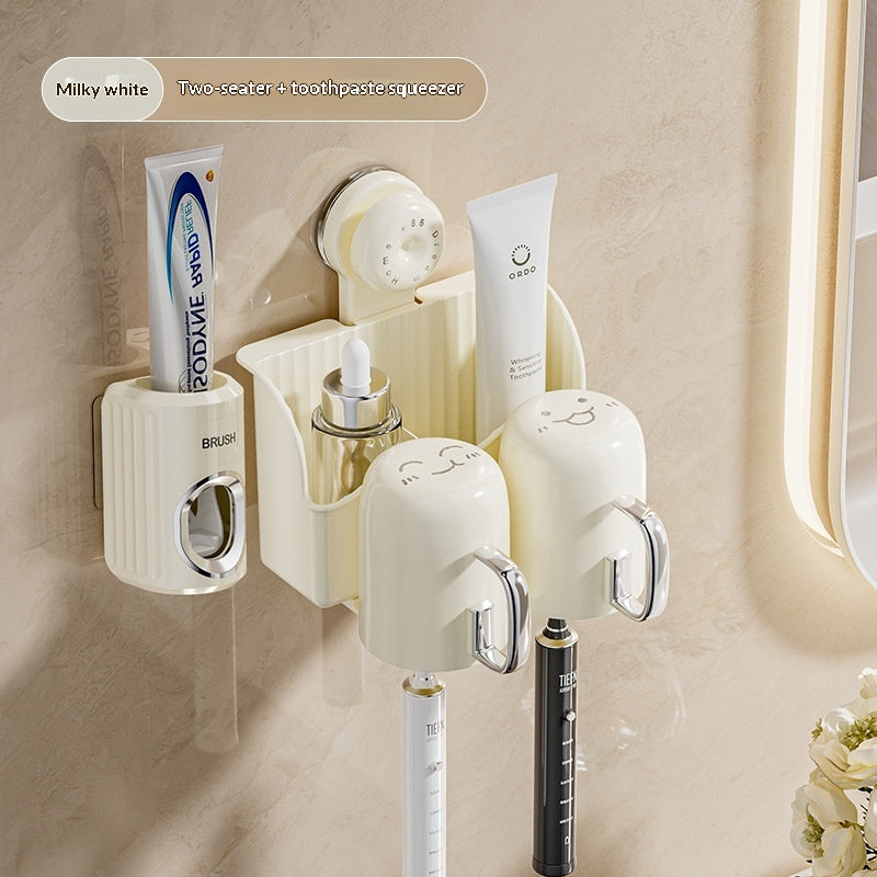 Wall-Mounted Toothbrush Holder Shelf with Dispenser for Bathroom