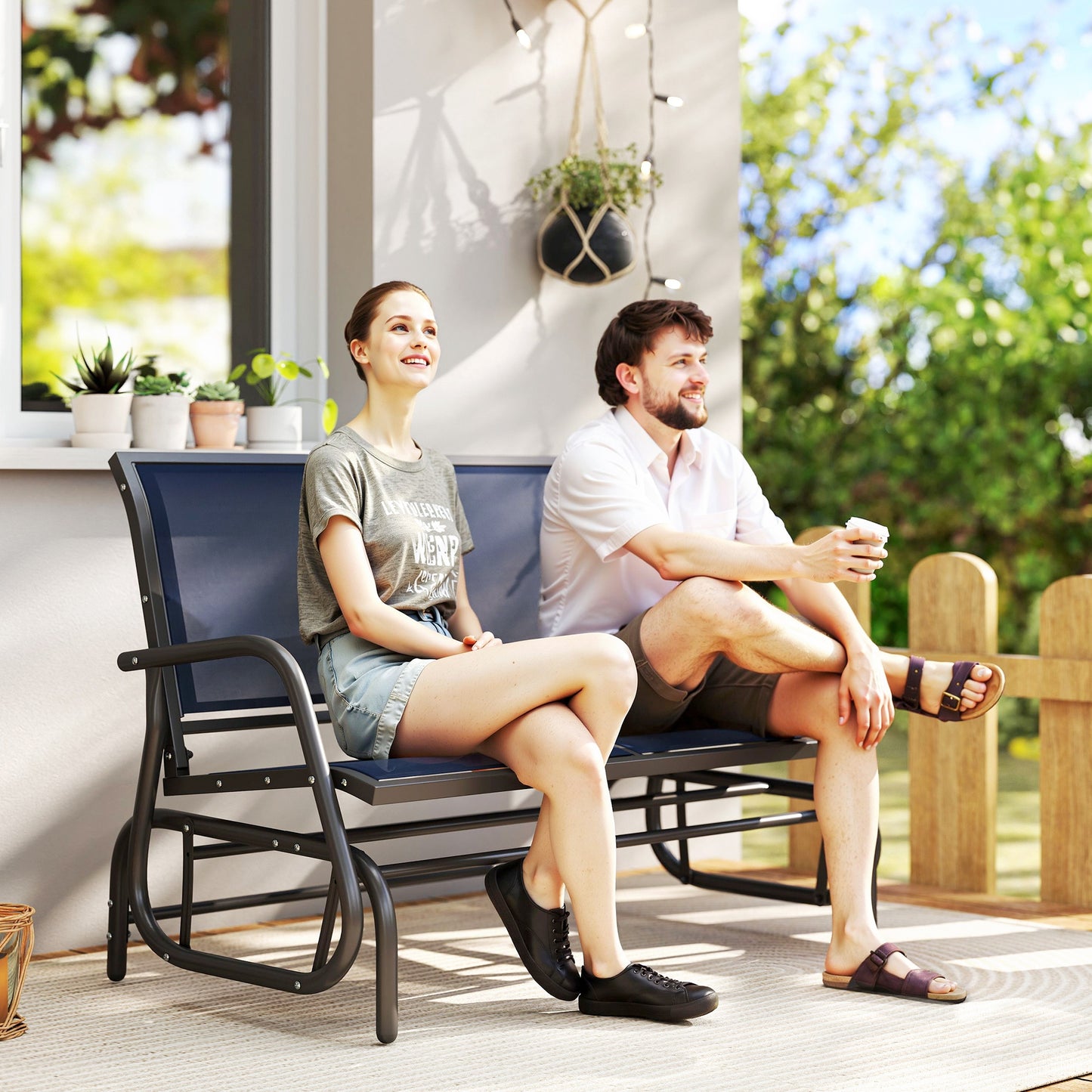 Outdoor Glider Bench - 2-Person Rocking Loveseat, Dark Blue