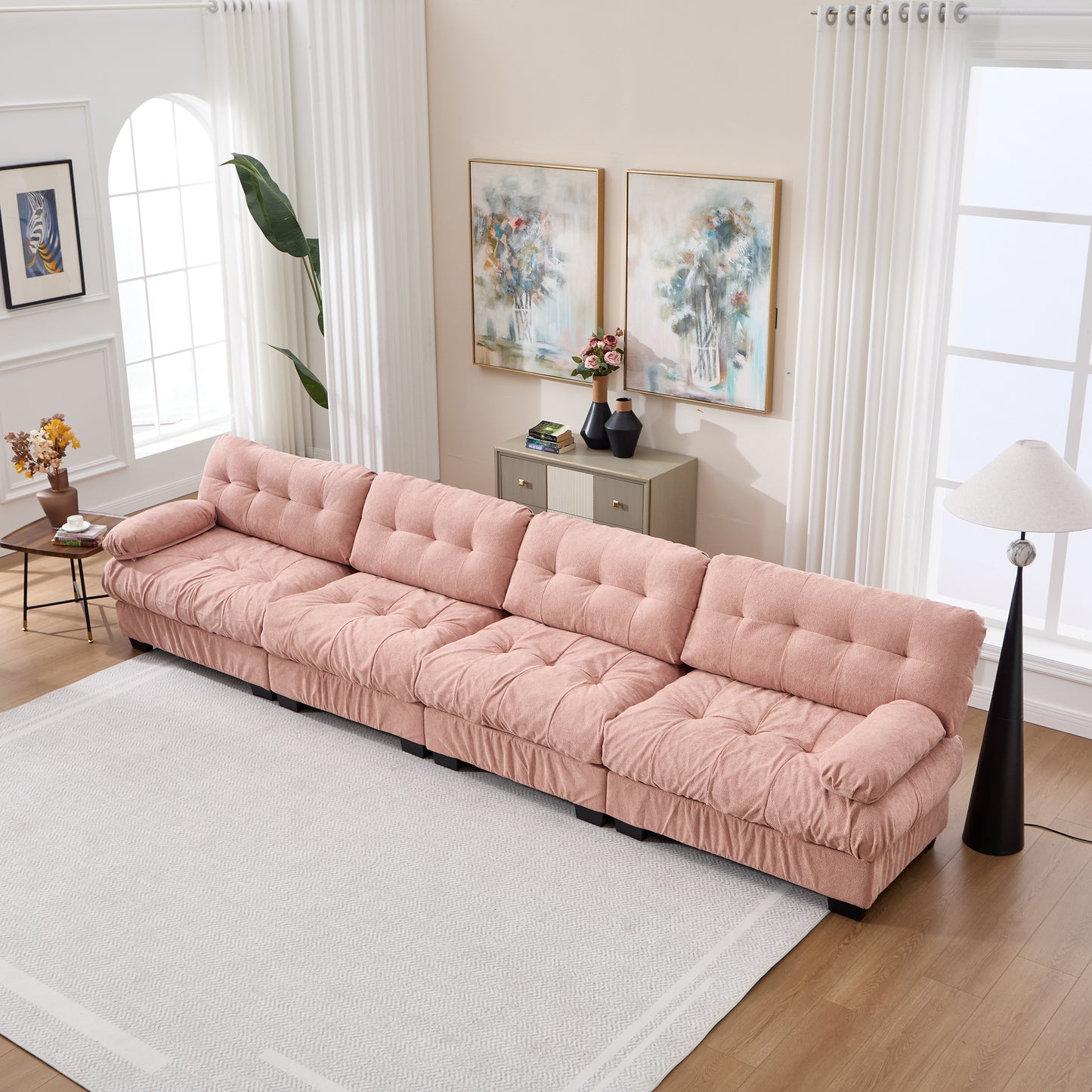 Modular Sectional Sofa - Pink Cloud Couch with 6 Pillows