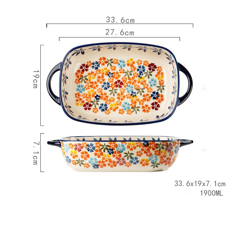 Ceramic Oven and Microwave Bowl with Handle - Porcelain Kitchen Servingware