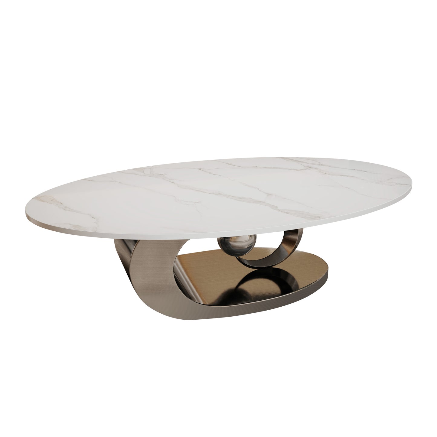 Marble Coffee Table with Sculptural Stainless Steel Base - Grey White