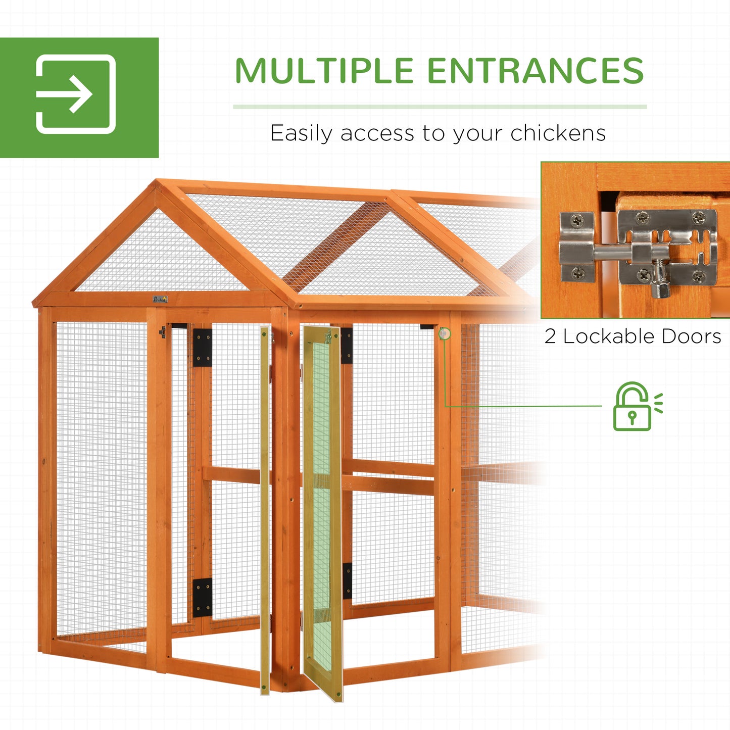 Wooden Chicken Run with Perches - Combinable Design, Orange, 830x380x560mm