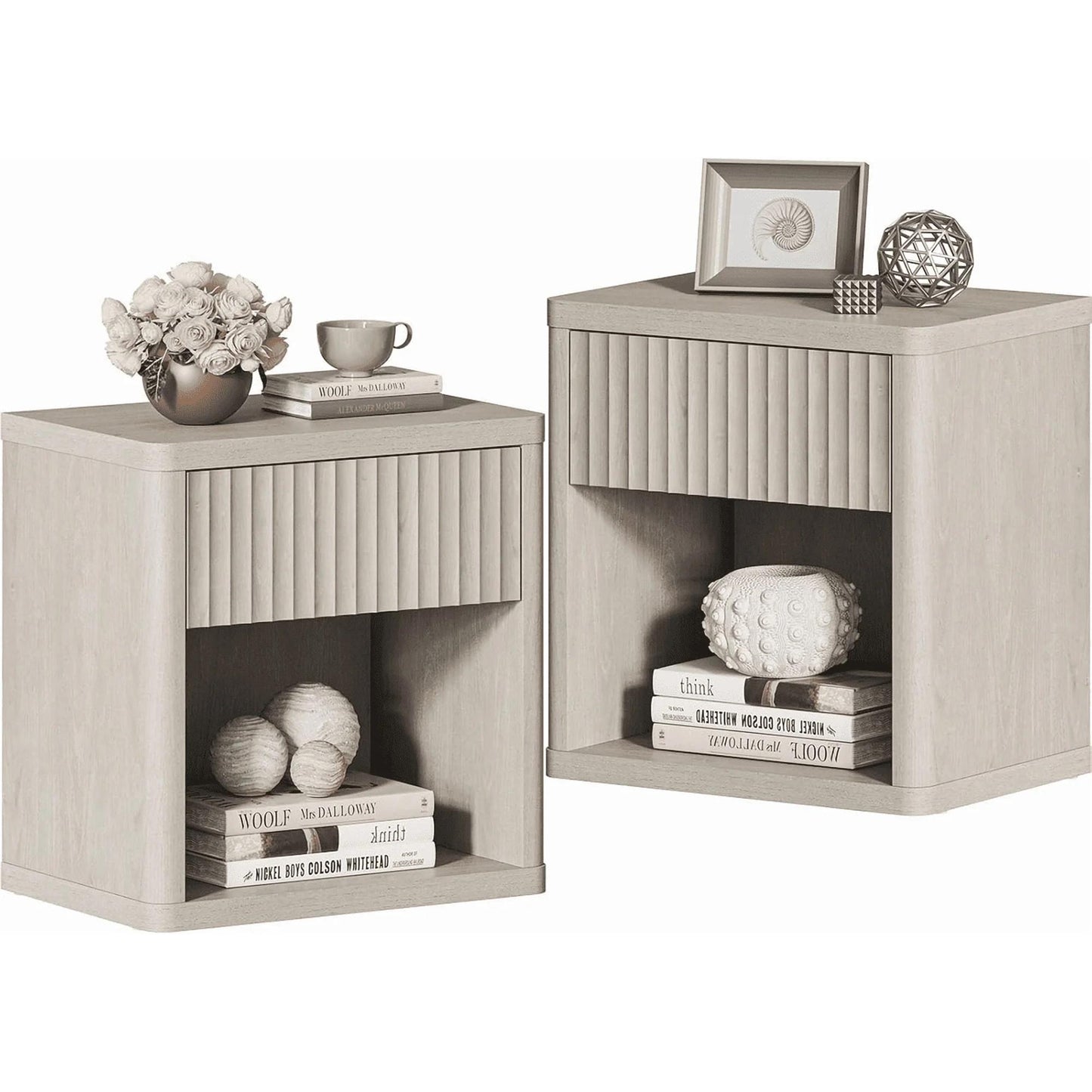 Bedside Cabinet with Drawers and Open Shelves - Multi-Functional Side Table