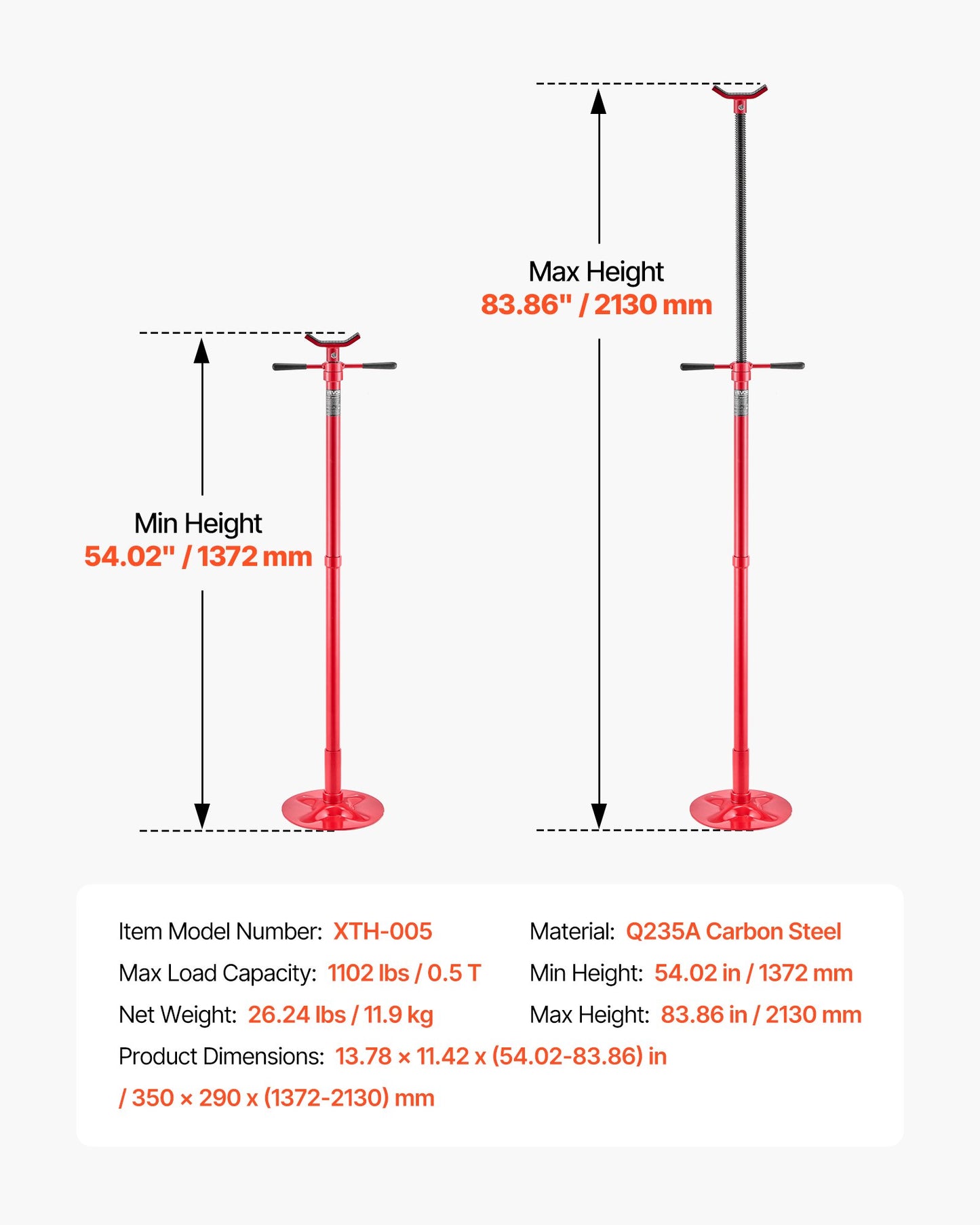 Adjustable Vehicle Support Stand 1/2 Ton Capacity for Car Lifting, Black