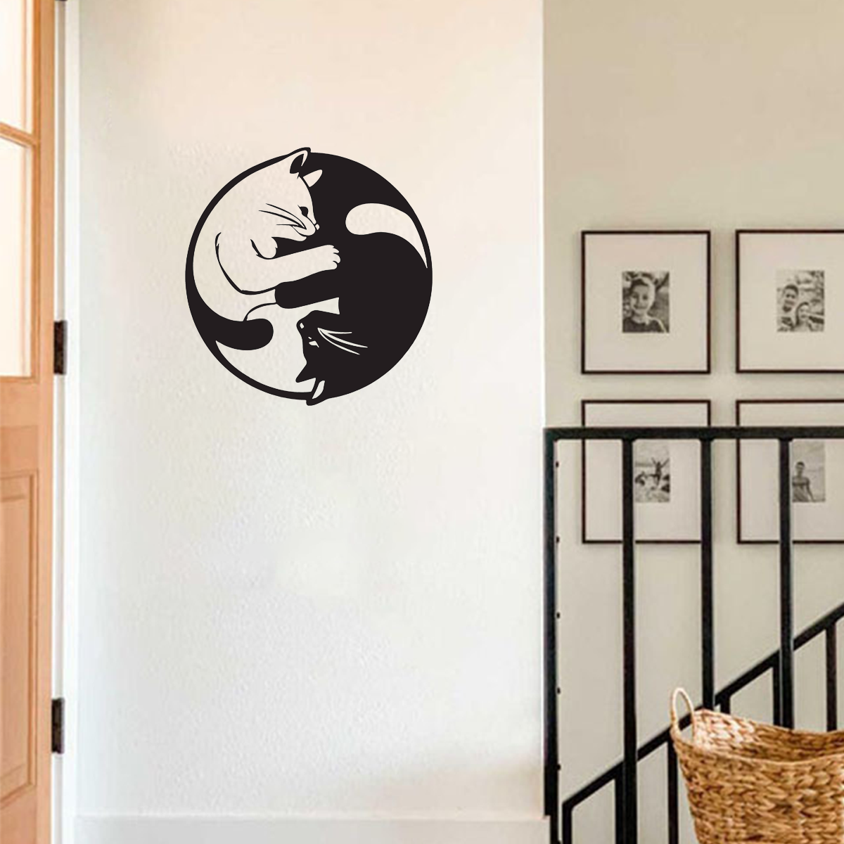 Yin Yang Cat Wall Art Sculpture - Handmade Wrought Iron Decor