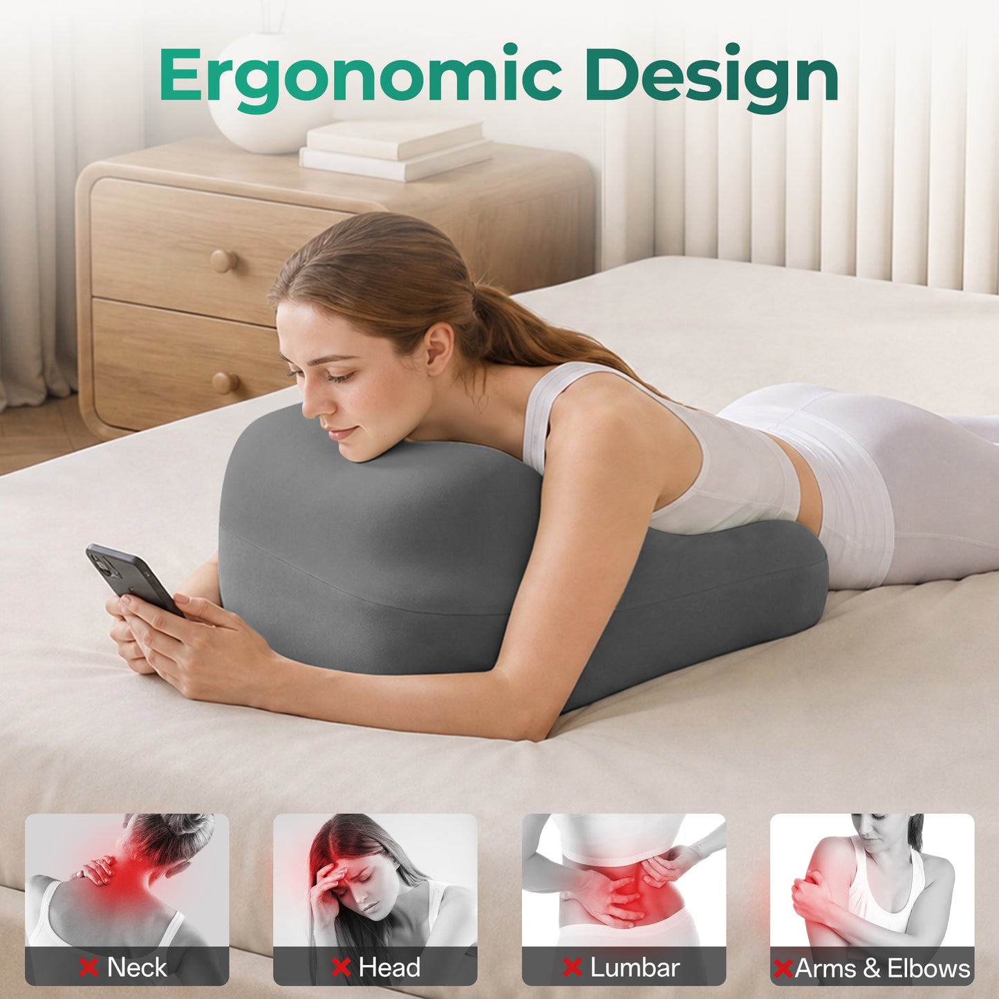 Ergonomic Memory Foam Support Pillow for Couples - Grey