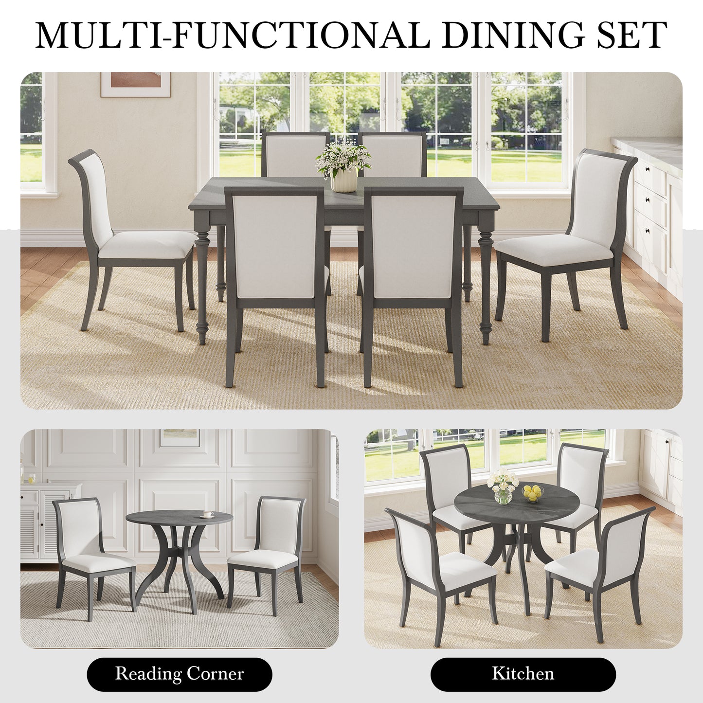39.4-Inch Round Dining Table Set with 2 Chairs - Oak Gray Finish