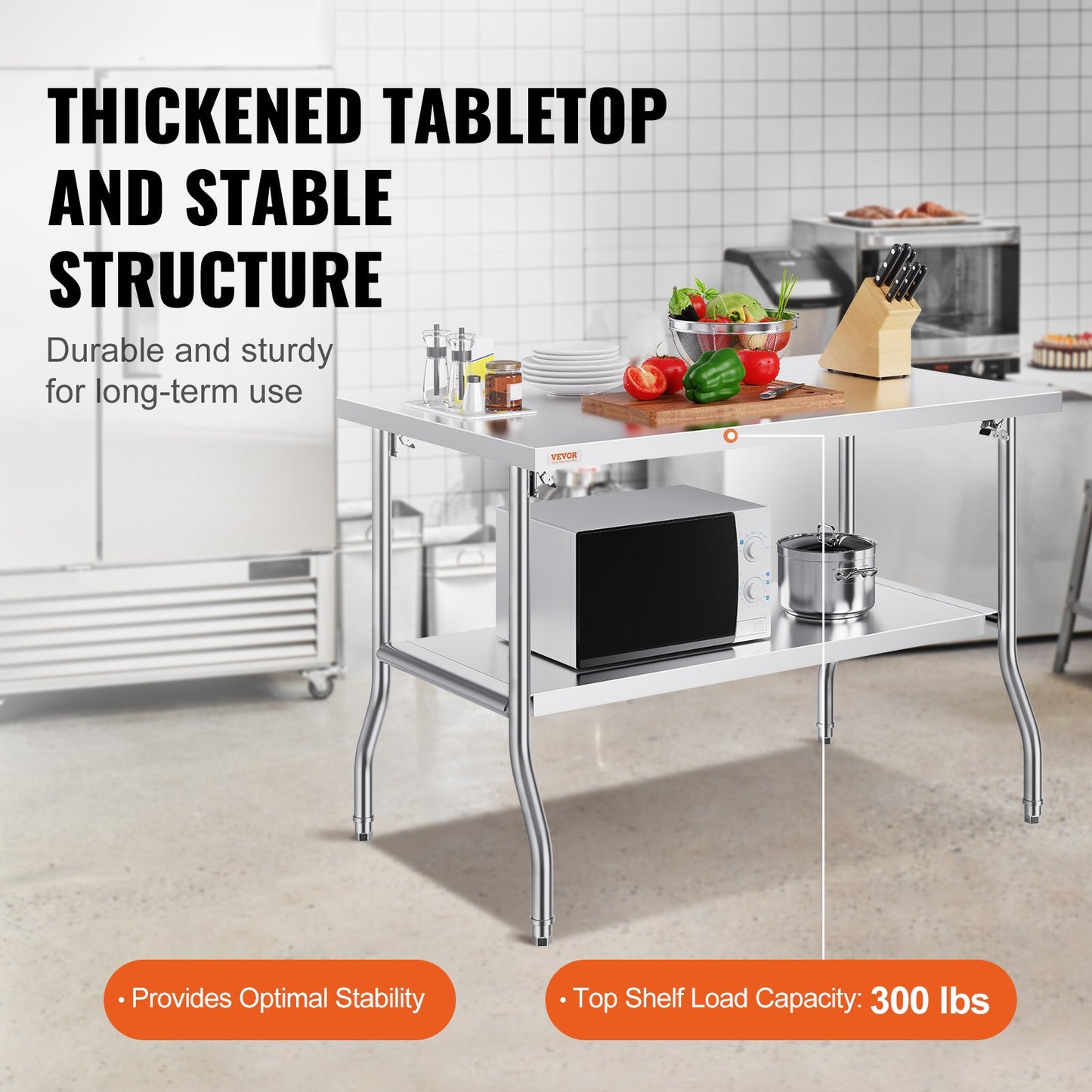 Stainless Steel Folding Work Table - 48x30 Inch Kitchen Island