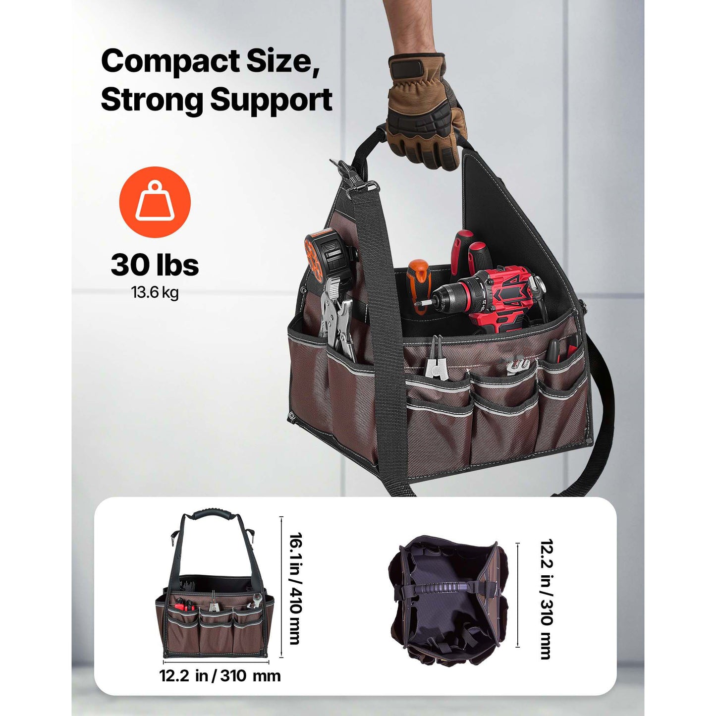 13-Inch Tool Bag with 45 Pockets Portable Organizer for Professionals & DIY