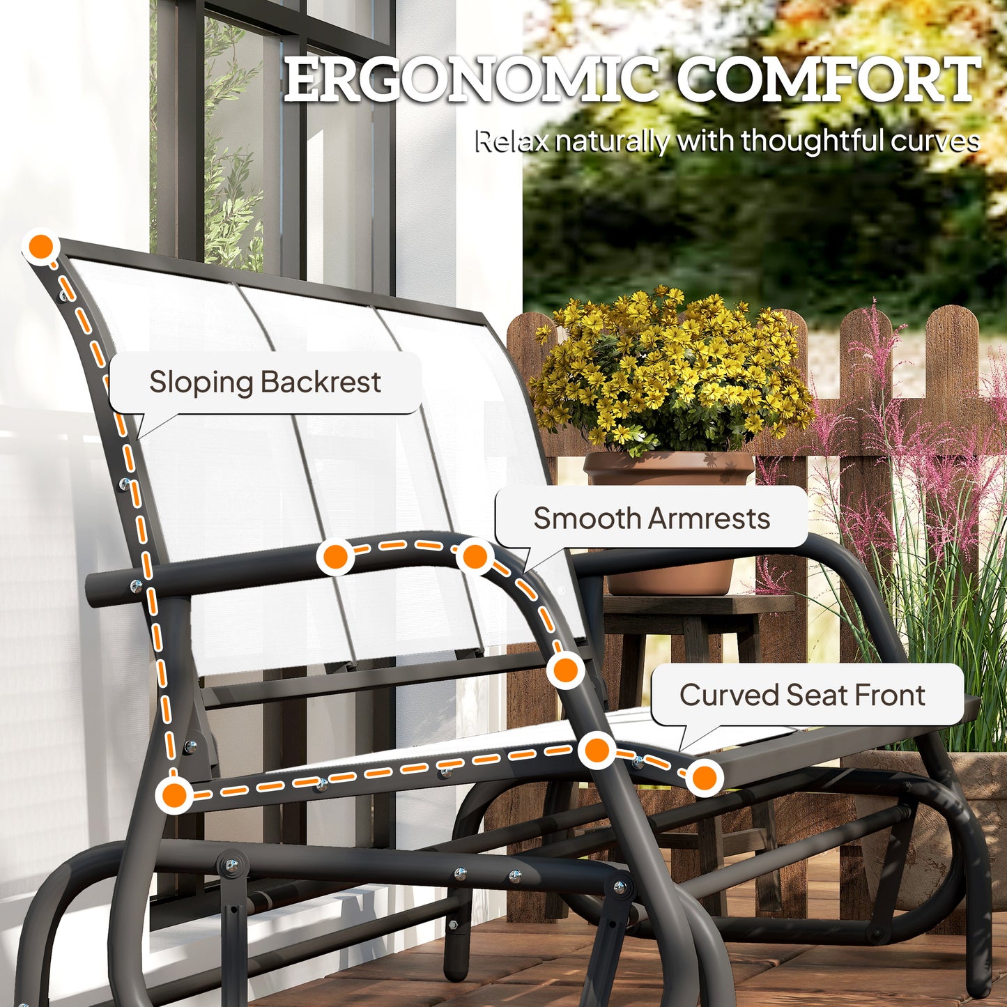 3-Person Outdoor Patio Glider Bench - Cream White Mesh Fabric