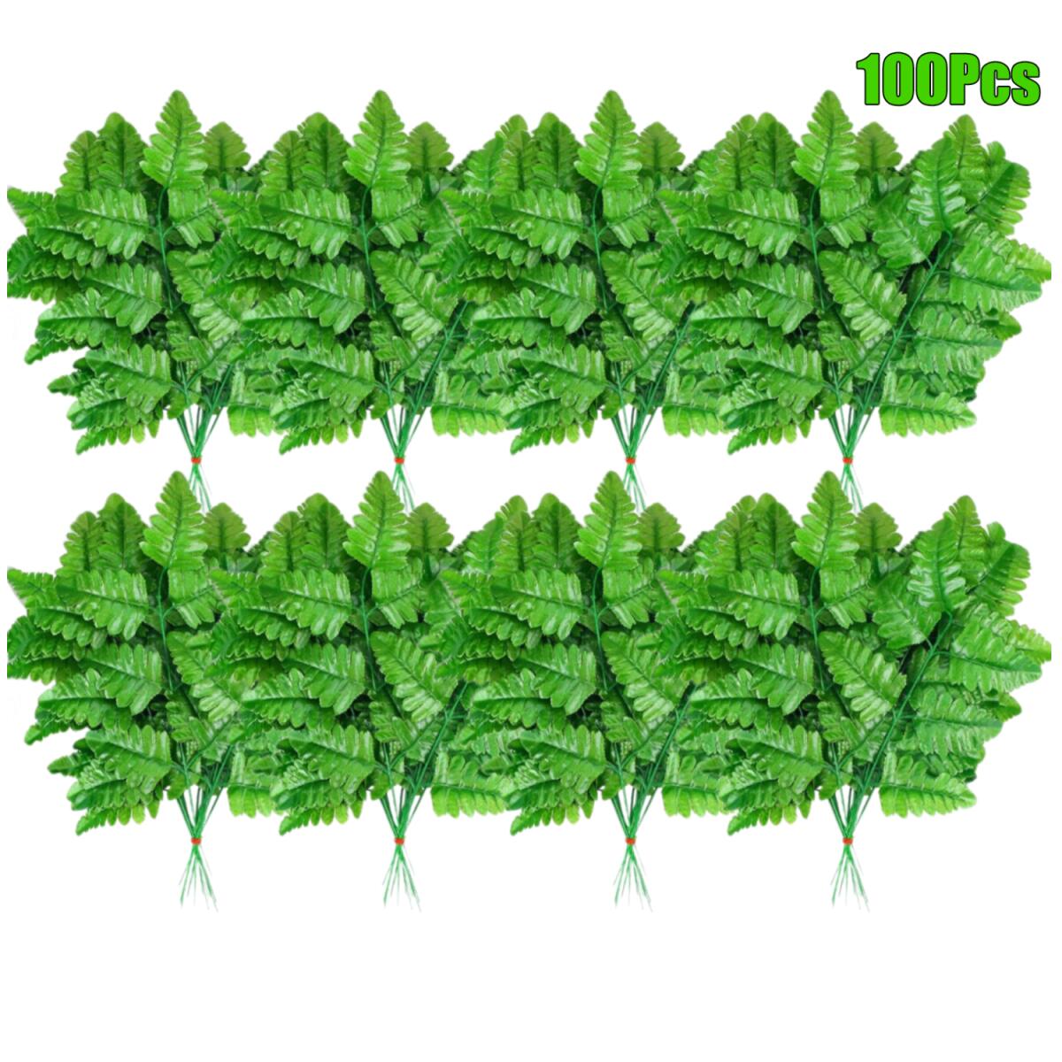 100 Pcs Artificial Fern Leaves Stems – Green Decorative Picks