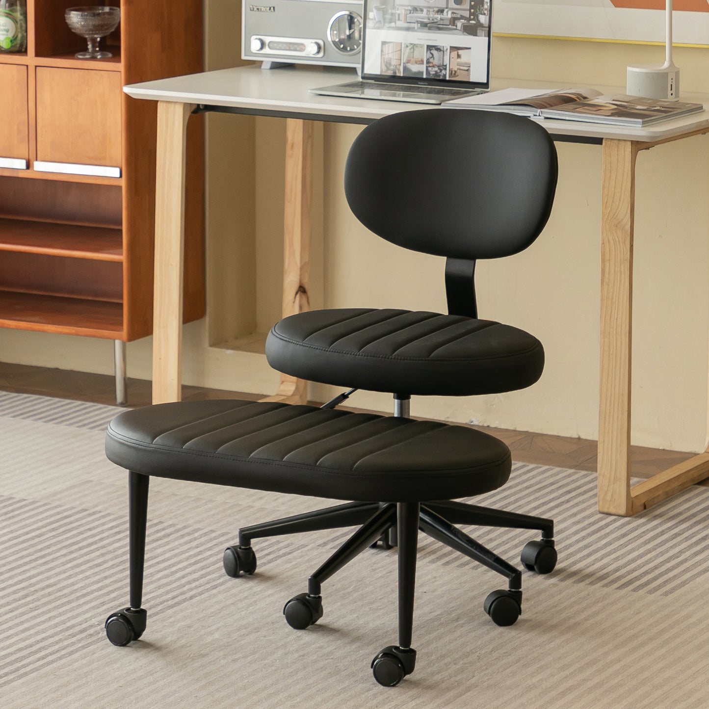 Ergonomic Cross Legged Office Chair with Back Support - Black