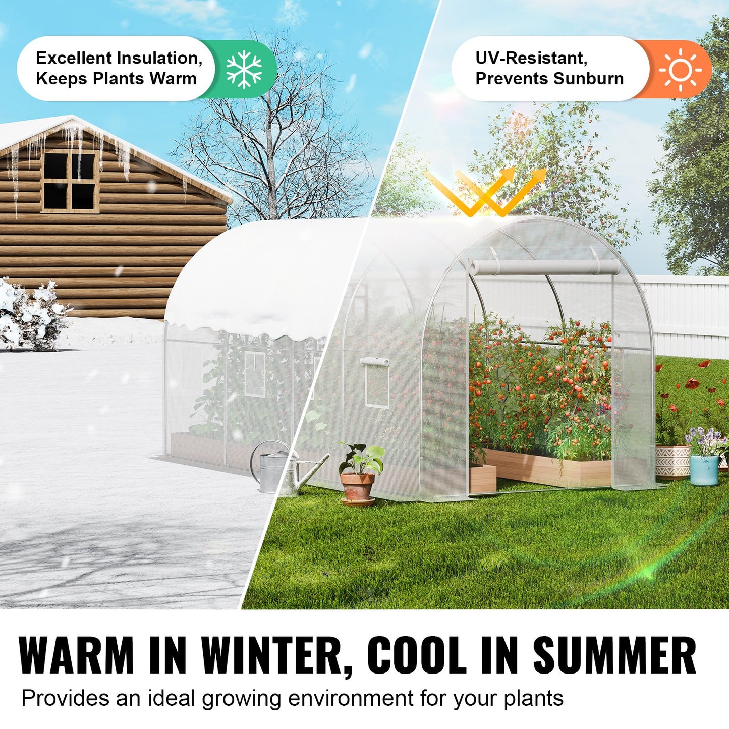 Walk-In Greenhouse Tunnel 9.58x6.43x6.23 ft Galvanized Frame PE Cover White