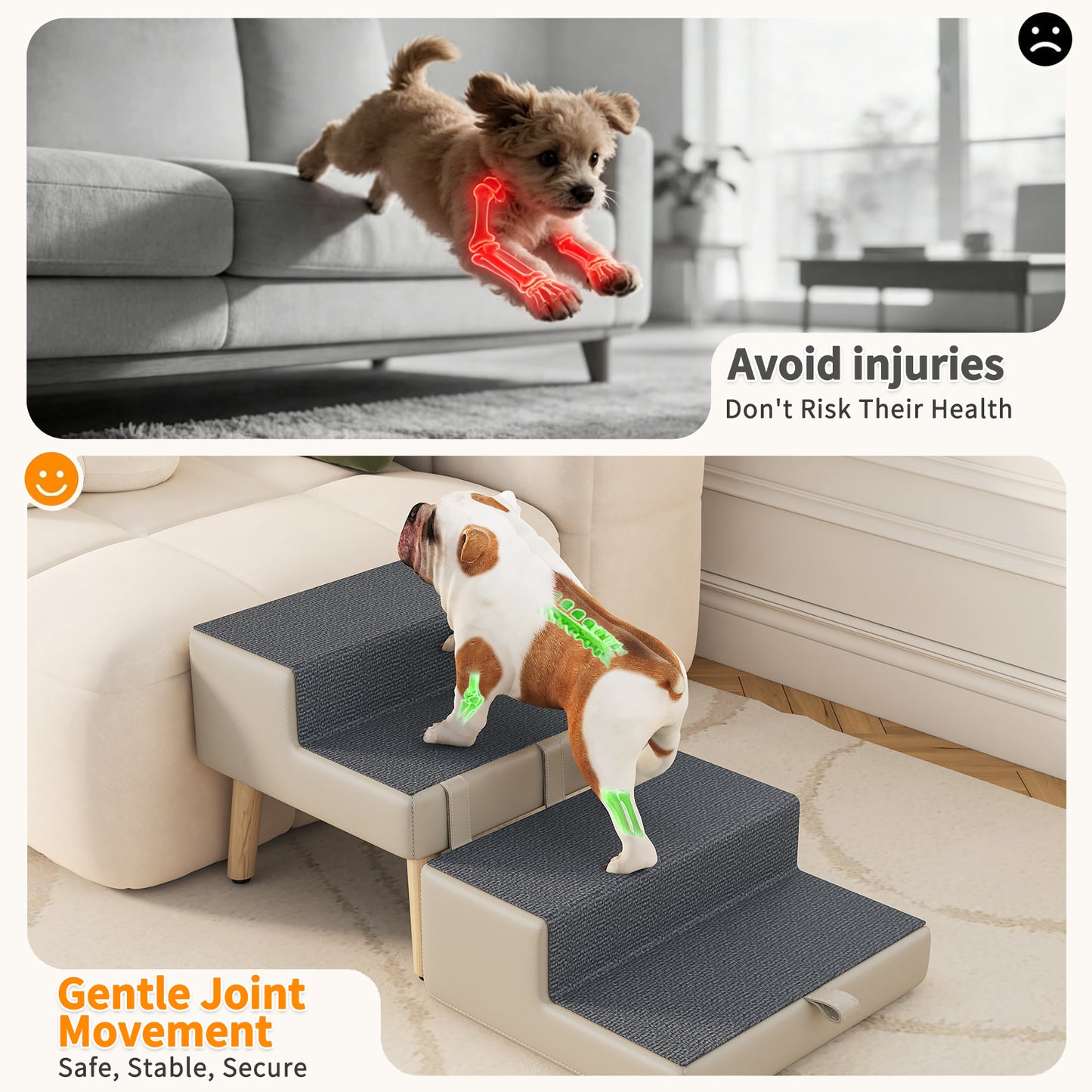 Foldable 4-Step Dog & Pet Stairs Ramp for Sofa Bed - Support Up To 220lbs