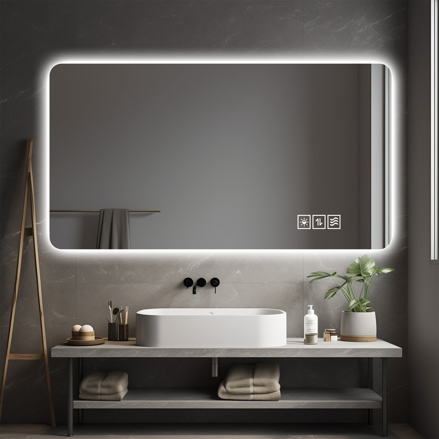 Wall Mounted LED Bathroom Mirror - 24x48 Inches, Anti-Fog, Touch Control, Three Color Lighting - Silver