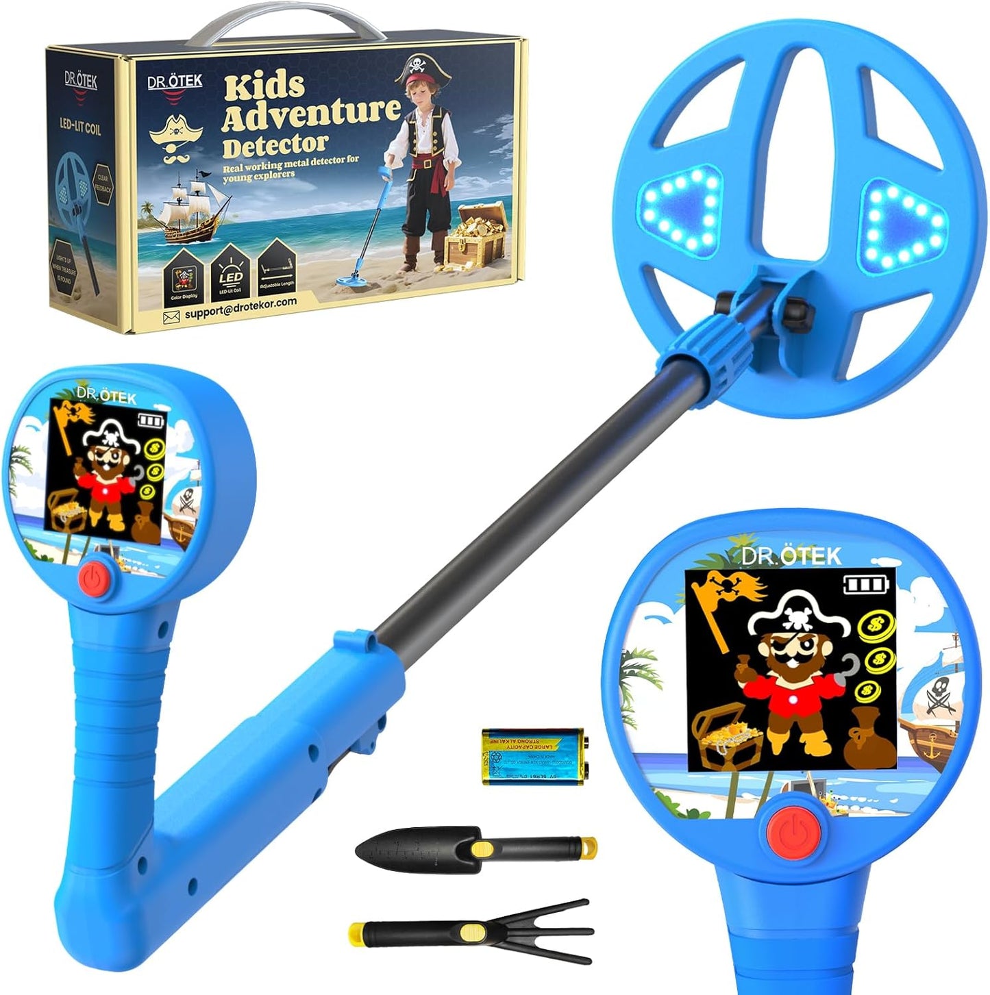 Kids Metal Detector with LED Illuminated Coil & Color LCD Display, Adjustable & Lightweight