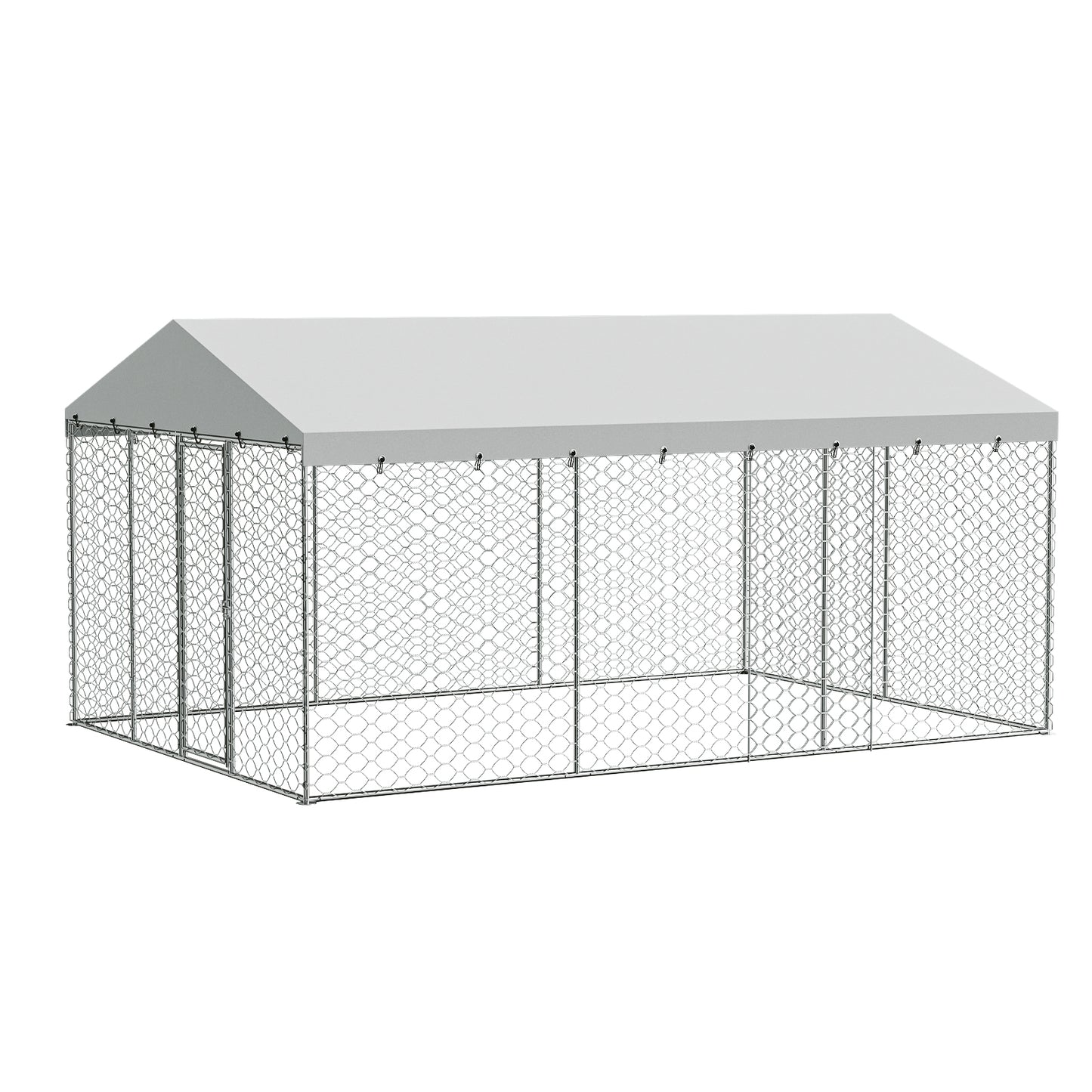Large Outdoor Dog Kennel with Canopy - Heavy Duty Galvanized Steel Frame, Waterproof Cover, Escape-Proof Locking Pet Pen for Large Dogs
