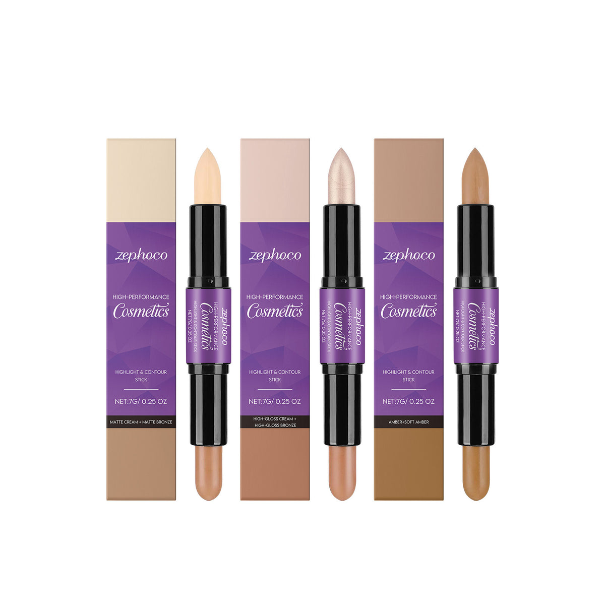 2-in-1 Cream Highlight & Contour Stick Set with Matte, Amber & Gloss Finishes