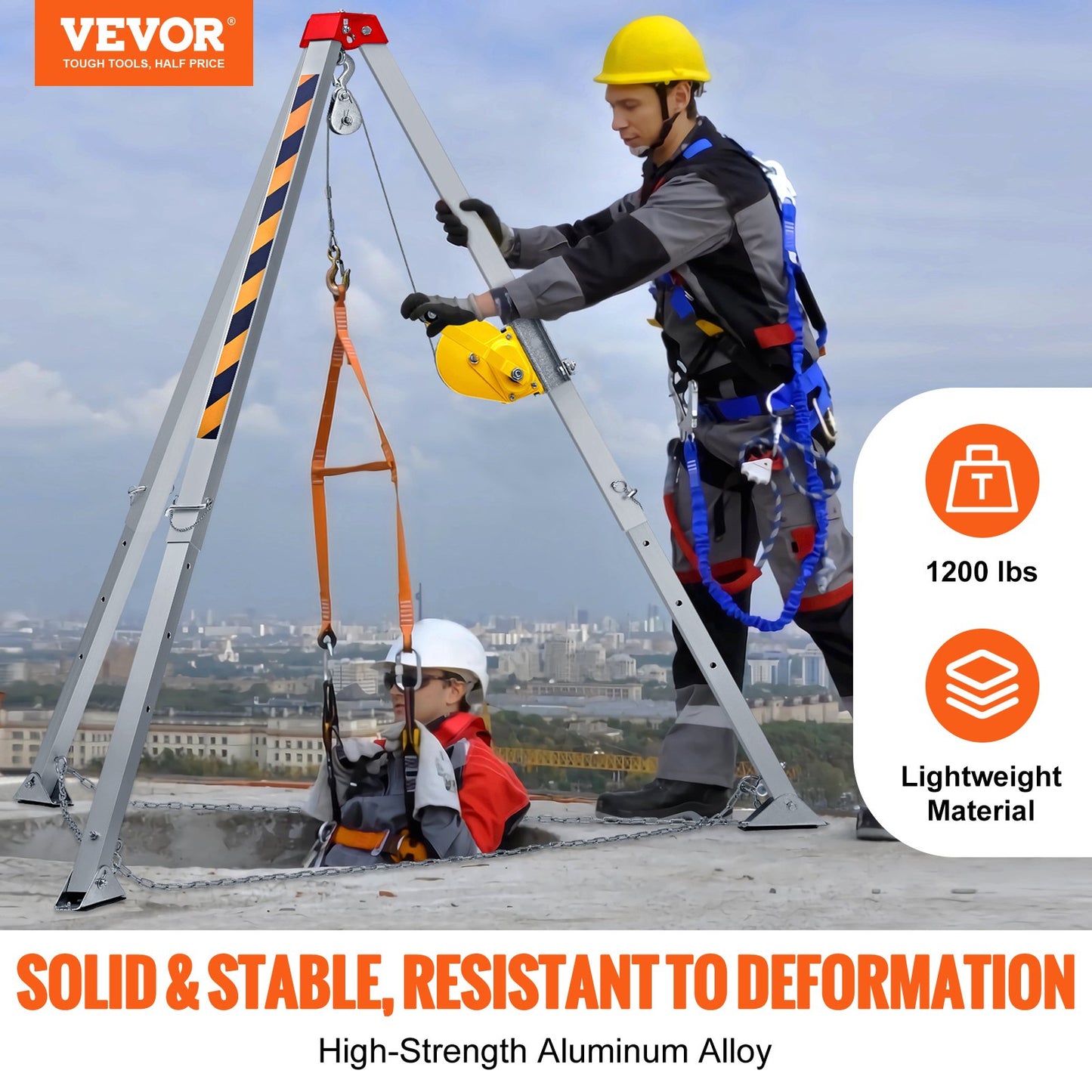 Confined Space Rescue Tripod Kit with 7-Ft Legs, 98-Ft Cable & Accessories