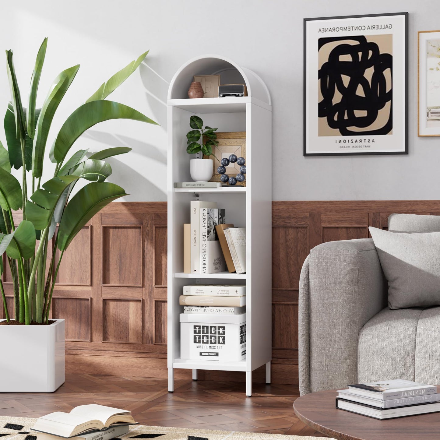 63-Inch H Arch Display Bookcase with 2 Adjustable Shelves - White