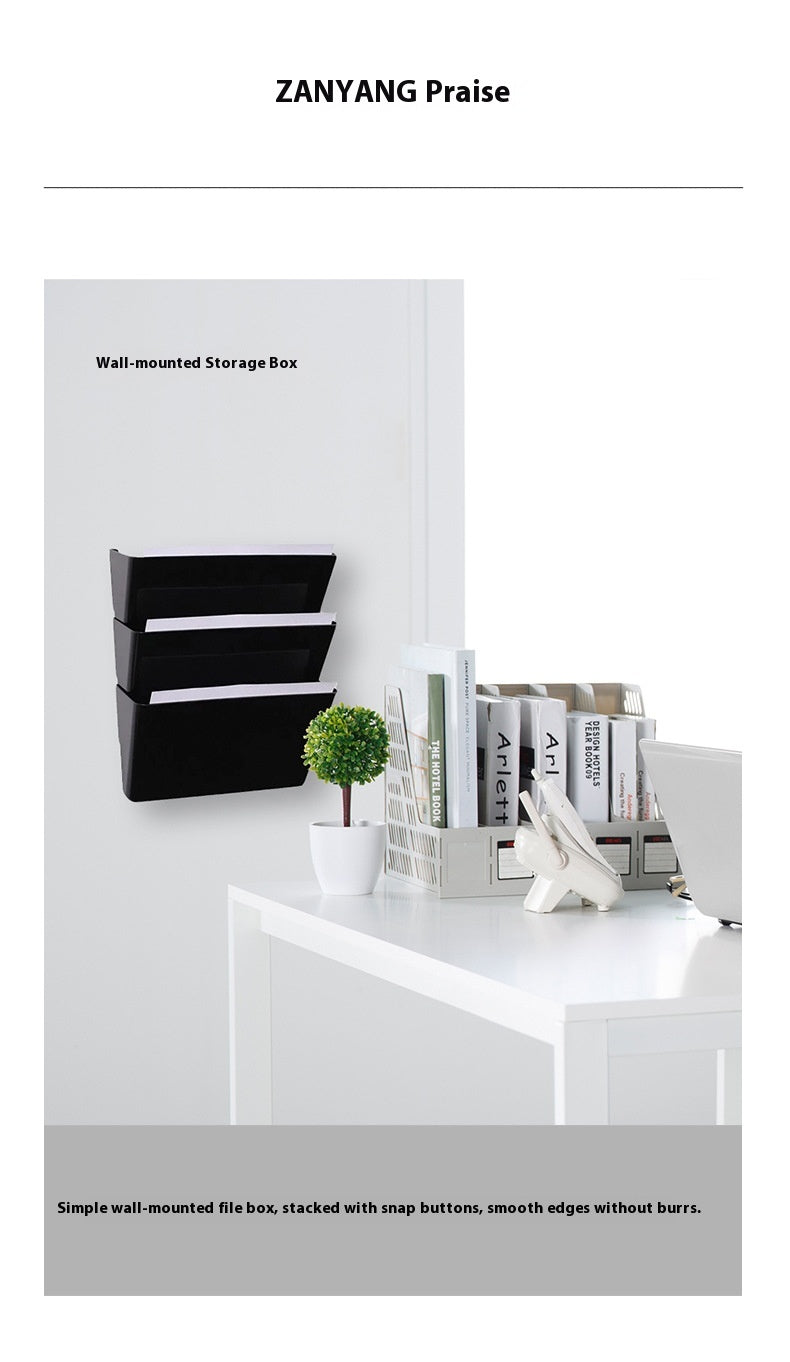 Wall-Mounted File Organizer Rack with 3 Layers - Household Plastic Storage Bin