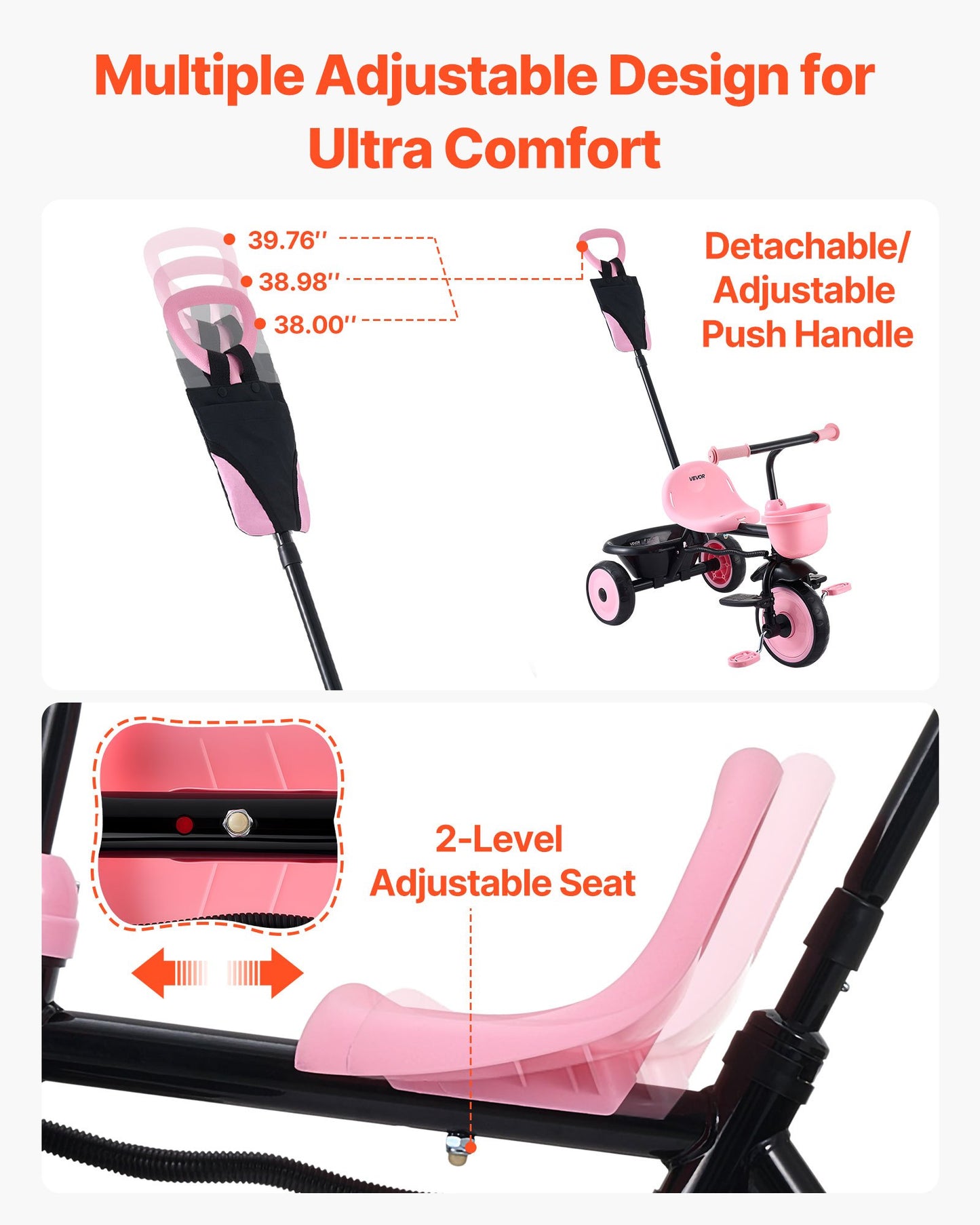 Kids Tricycle with Parent Push Handle & Storage - Toddler Ride-On Toy, 18 Months to 5 Years