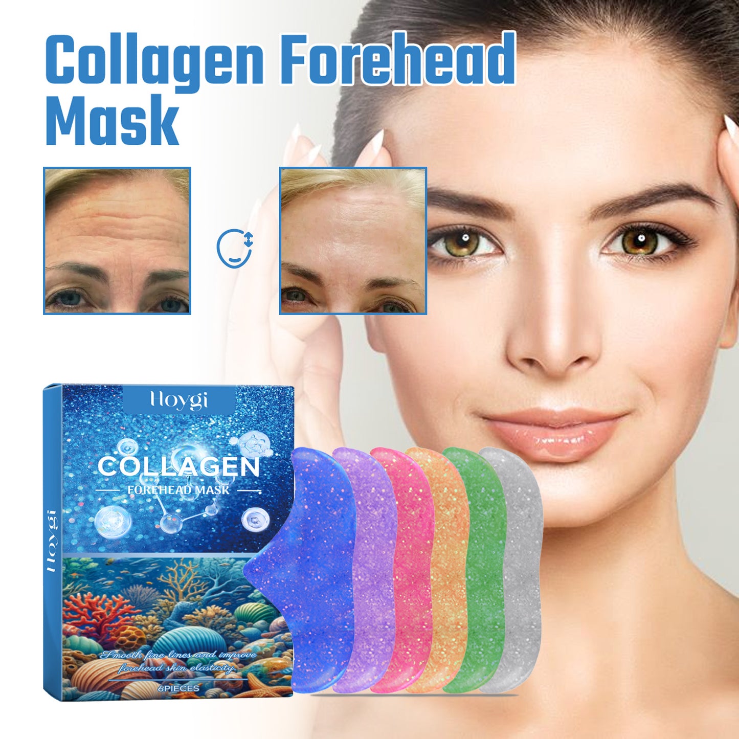 Collagen Forehead Mask & Lip Mask Set - Anti-Aging Wrinkle Treatment - 6 Pieces