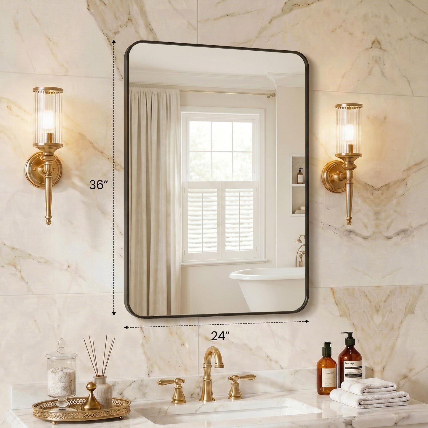 Rectangular Wall Mirror with Metal Frame - Multiple Sizes and Finishes