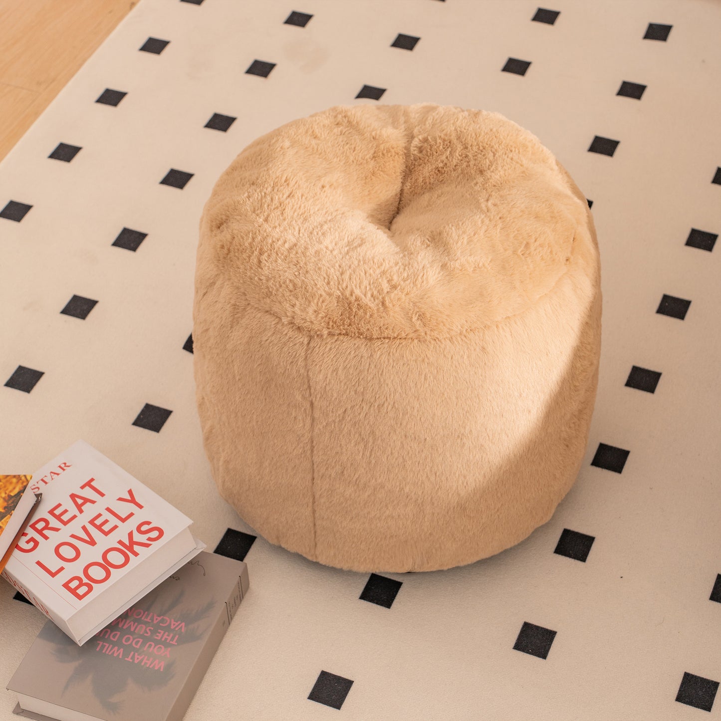 Oversized Faux Fur Bean Bag Chair - Khaki Plush Sofa for Gaming